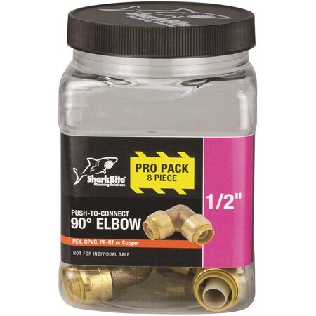 Reliance Worldwide SharkBite 1/2 in. Push-to-Connect Brass 90-Degree Elbow Fitting, 8PK U248LFJ8